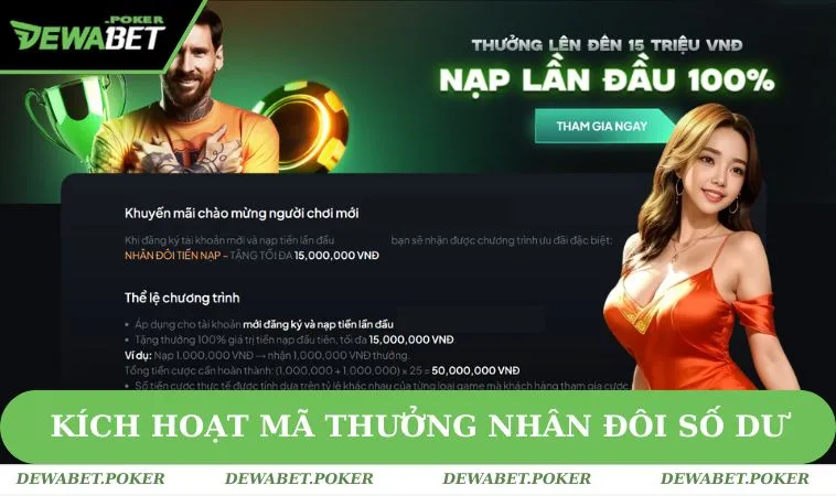 DEWABET 30 Kích hoạt mã thưởng nhân đôi số dư cực giá trị