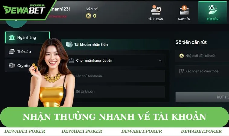DEWABET 32 Nhận thưởng nhanh về tài khoản với quy trình tối ưu