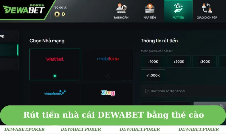 Rút Tiền DEWABET 3 Rút tiền nhà cái DEWABET bằng thẻ cào